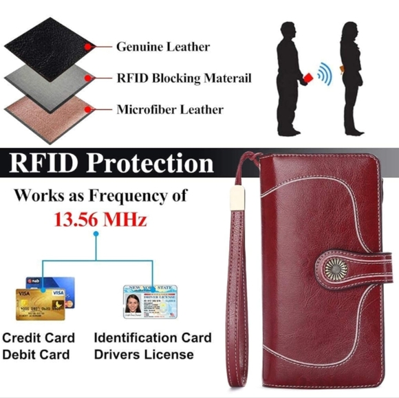 New Genuine Leather Wallet with RFID Blocking Large Capacity Wristlet - Picture 5 of 13